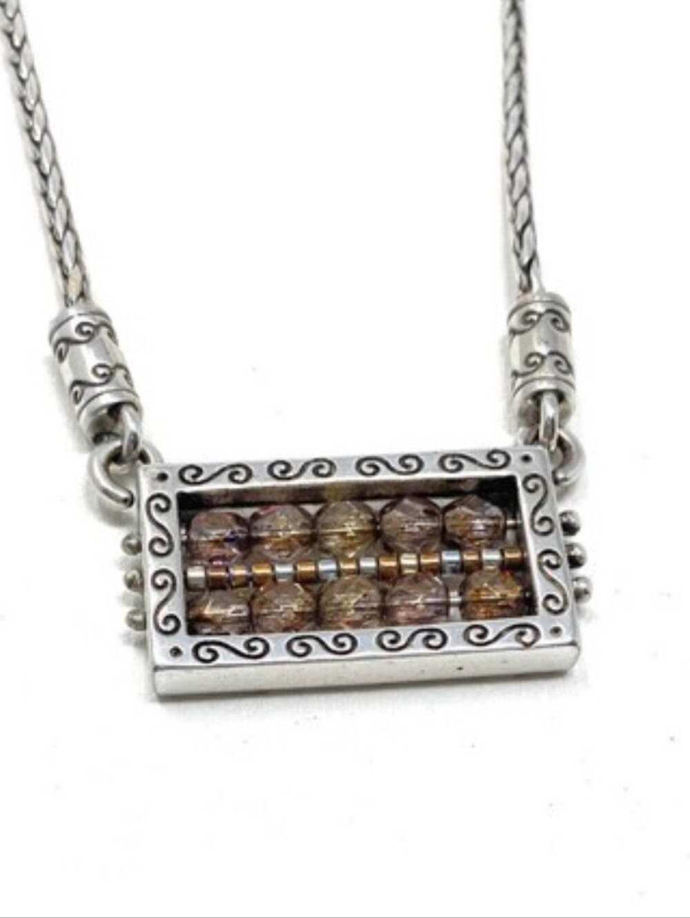 Brighton Abacus Pendant Necklace Womens S Silver Amber Beaded Vintage Style Boho